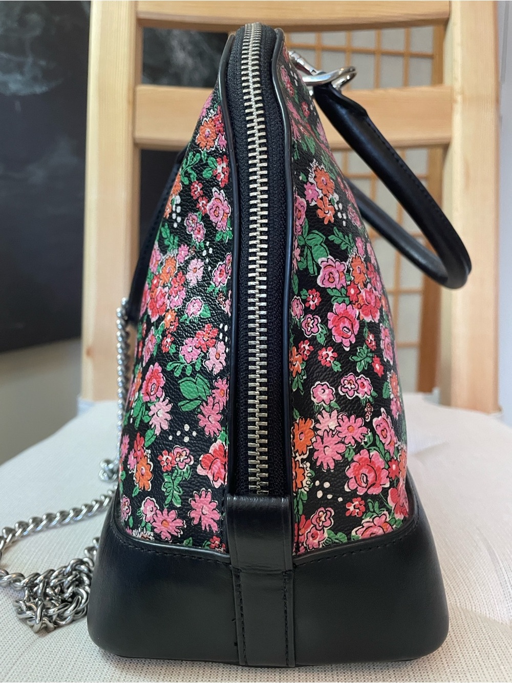 Coach Sierra Posey Cluster Floral Satchel, Wallet & Silver Crossbody Chain Set - Picture 6 of 17